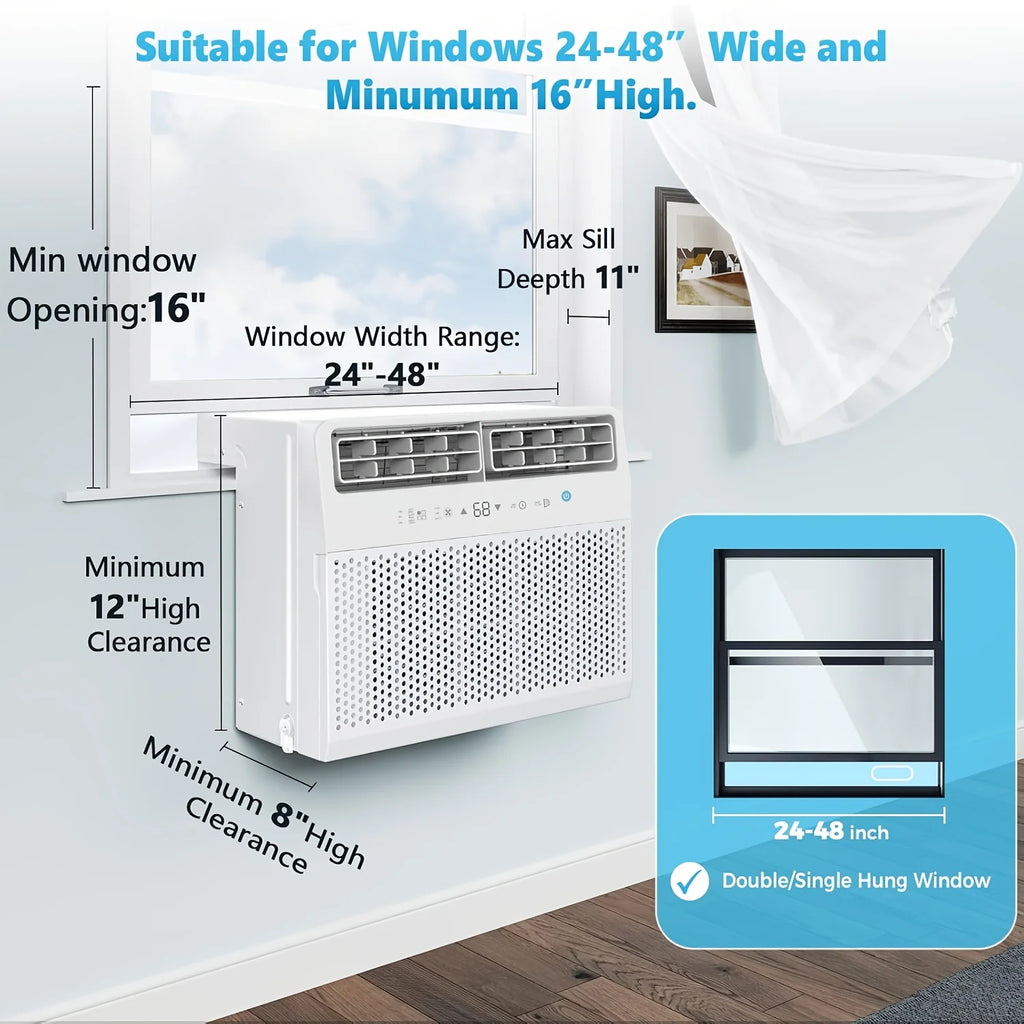 12, 000 BTU/10, 000 BTU Window Air Conditioners, U-Shaped Air Conditioner Window Unit Cools Up To 550 Sq. Ft, 6 Modes 24H Timer Energy-saving Window AC Units, Easy To Install, Full Window View, White