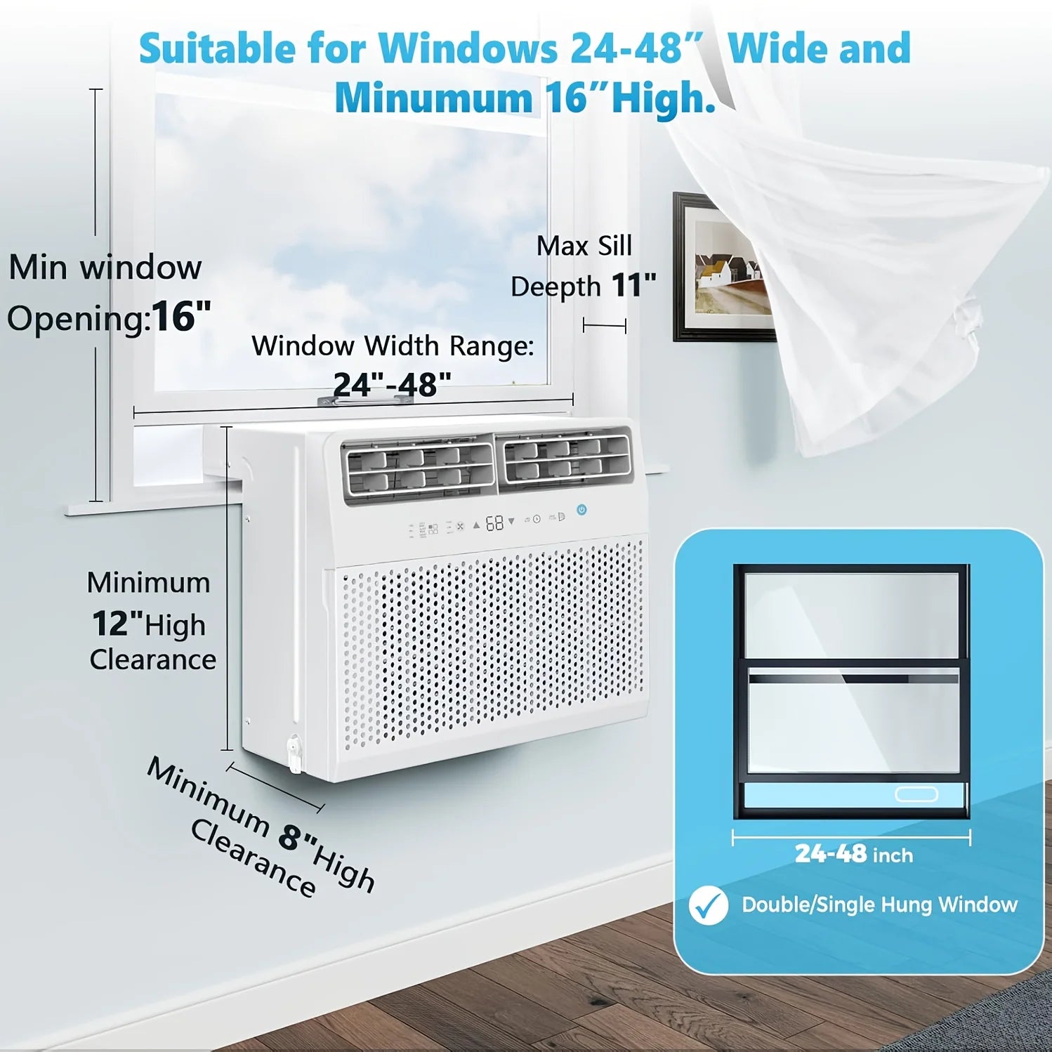 12, 000 BTU/10, 000 BTU Window Air Conditioners, U-Shaped Air Conditioner Window Unit Cools Up To 550 Sq. Ft, 6 Modes 24H Timer Energy-saving Window AC Units, Easy To Install, Full Window View, White