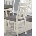 5pc Round Dining Set with Gray Fabric Cushion Chairs, White Wooden Table Top, Modern Minimalist Design
