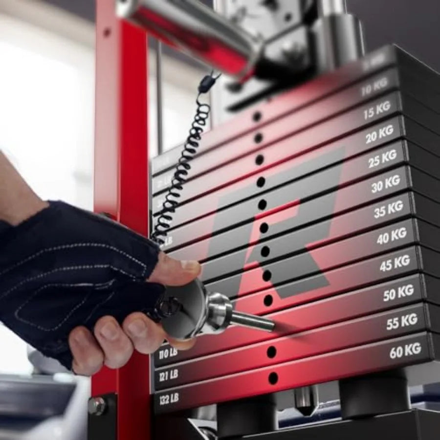 M Pro Smith Machine Package, All-in-One Power Cage with Weight Stack Set, Includes LAT Pulldown and Cable Crossover System for