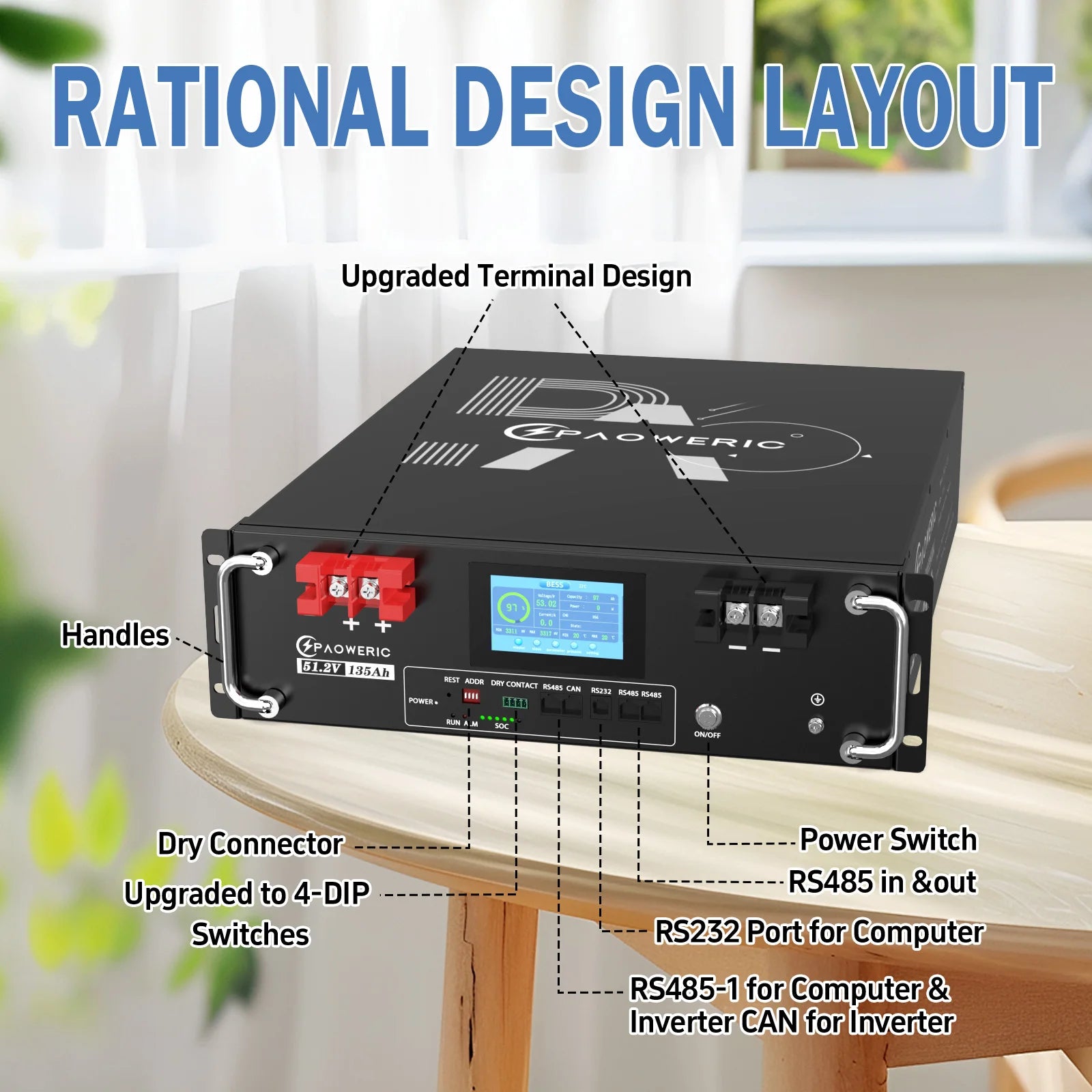 51.2V 135Ah Rack Mount LiFePO4 Battery Smart APP LCD Screen Lithium Iron Phosphate Battery For Solar Energy Storage Off-Grid System