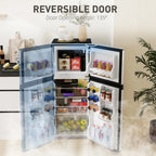 4 Cu.Ft Mini Fridge with Freezer, 2-Door Compact Refrigerator, 115V, 45.1" H, Stainless Steel, for Dorm, Office, Apartment