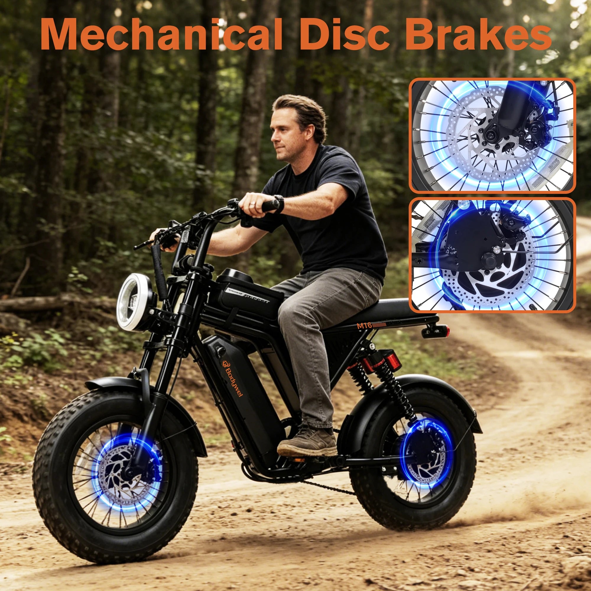 Bodywel M16 Off Road E Bike Adult Electric Bicycle 1500w 48V 15.6ah Mountain Electric Bike 16 Inch Fat Tire Outdoor Entertainmen