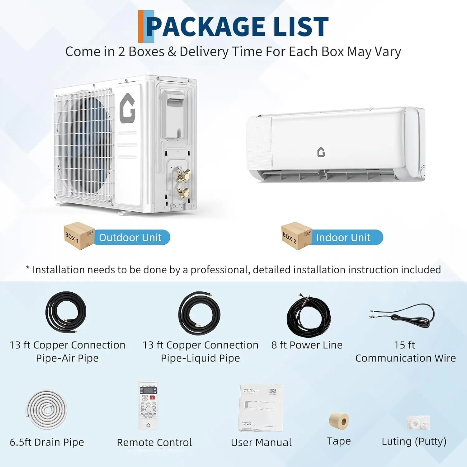 9000 BTU Mini Split Air Conditioner & Heater, 18.5 SEER2, 208-230v, Ductless AC Unit for 450 Sq.Ft, WiFi, Remote,Quiet Inverter