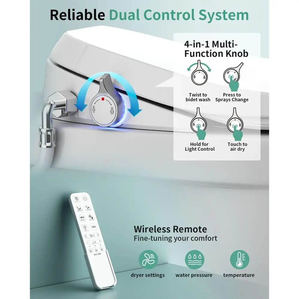 Electric Bidet Toilet Seat Elongated - Dual Nozzles for Female & Hip, Comfort Heated Seat & Air Dryer, 6 Wash Modes, Remote & Kn