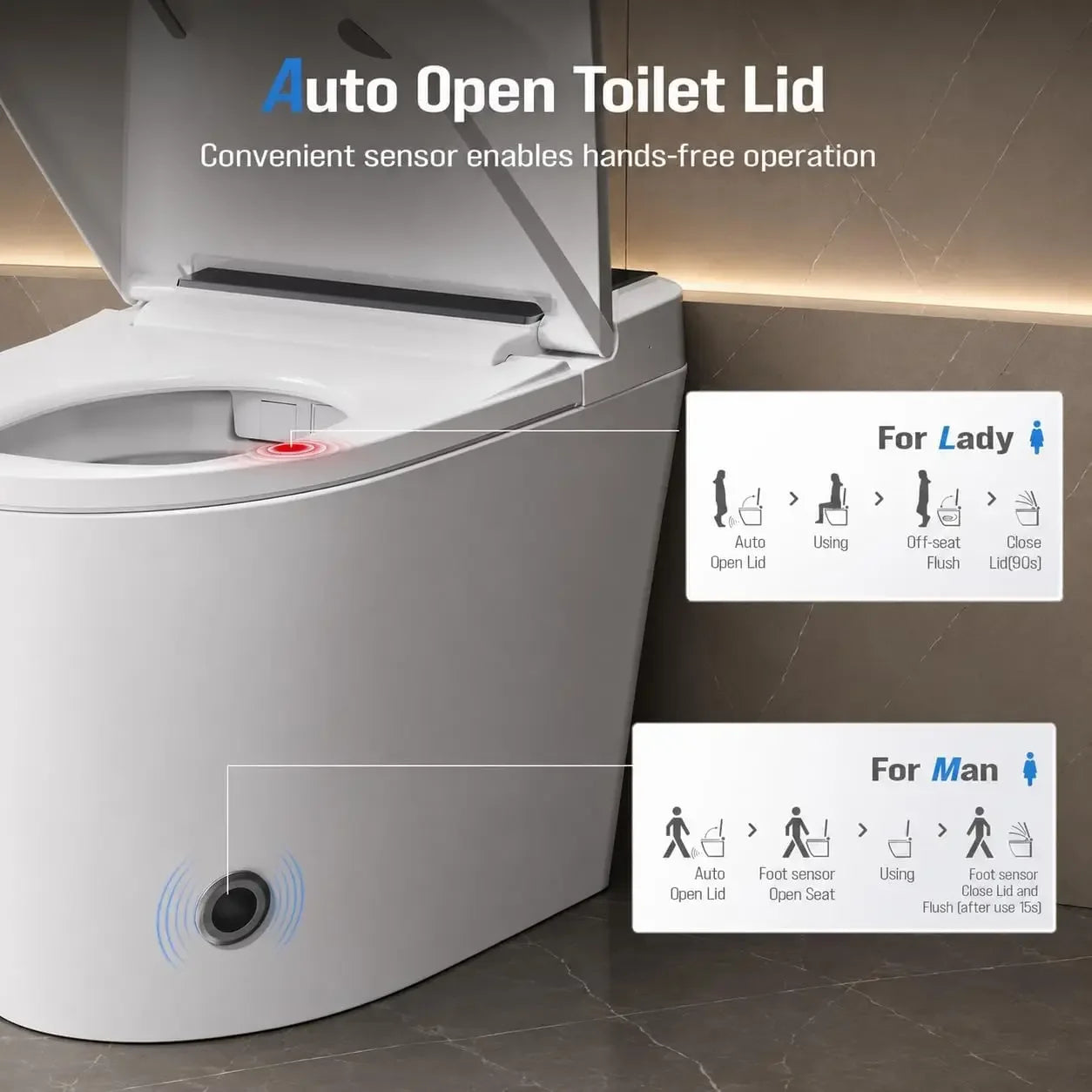 Smart Toilet with Bidet Built In, Heated Seat & Dual Auto Flush, Foot Sensor, Tankless Electric Toilet with Warm Water Wash, Air Dryer, LED Display