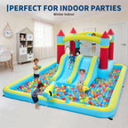 14FT Inflatable Bounce House Jump House For Kids With Slide, 350W Blower, 7-in-1 Indoor Outdoor Water Park Splash Pool