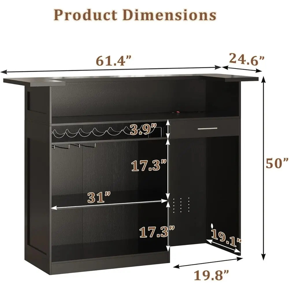 U-Shaped 4-Tier Wine Bar Cabinet with Power Outlet, Rack, and Glass Holder for Modern Home Storage in Living Room, Basement, or