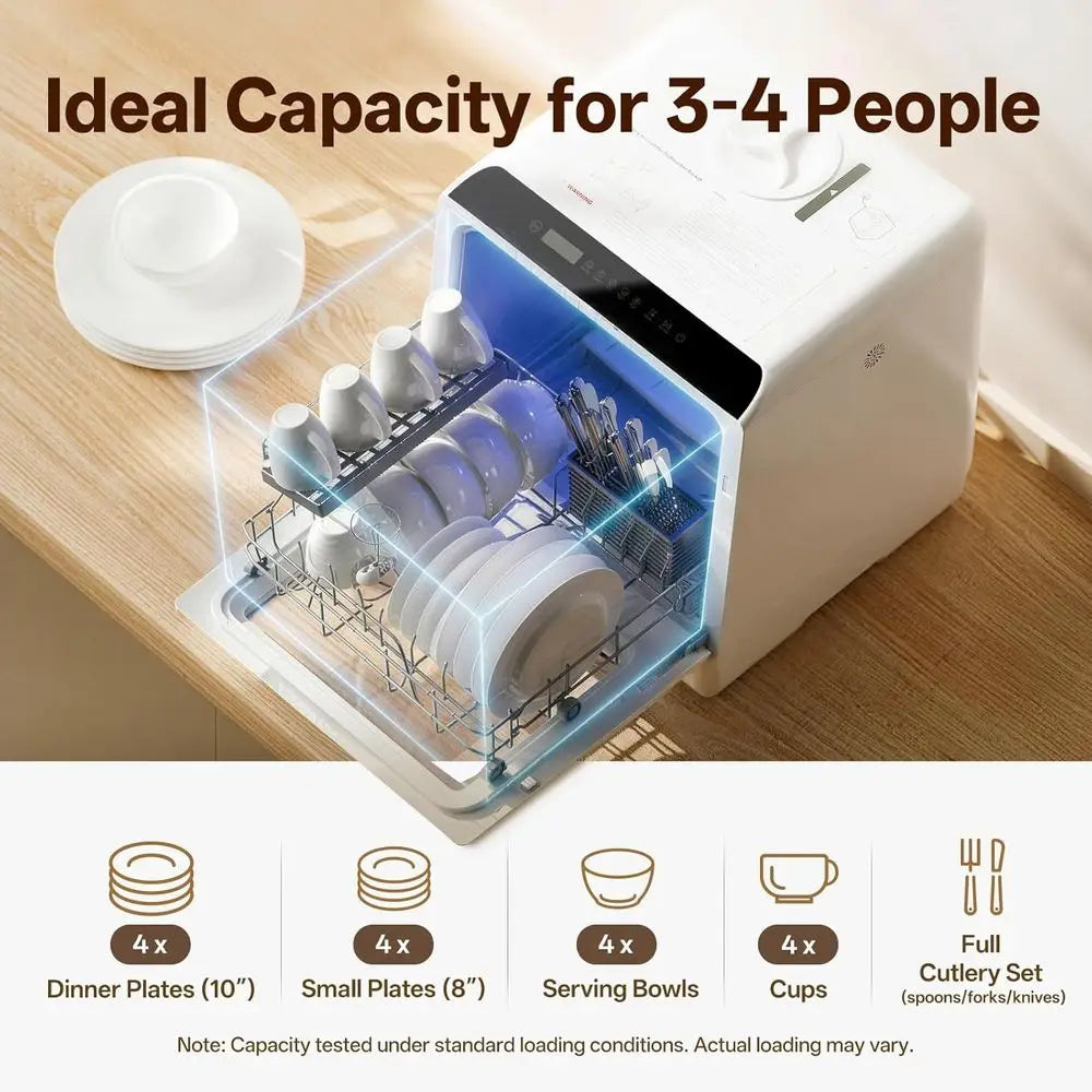 Portable Countertop Dishwashers, Compact Dishwashers with 5L Built-in Water Tank & Inlet Hose, 5 Washing Programs, Baby Care, Ai
