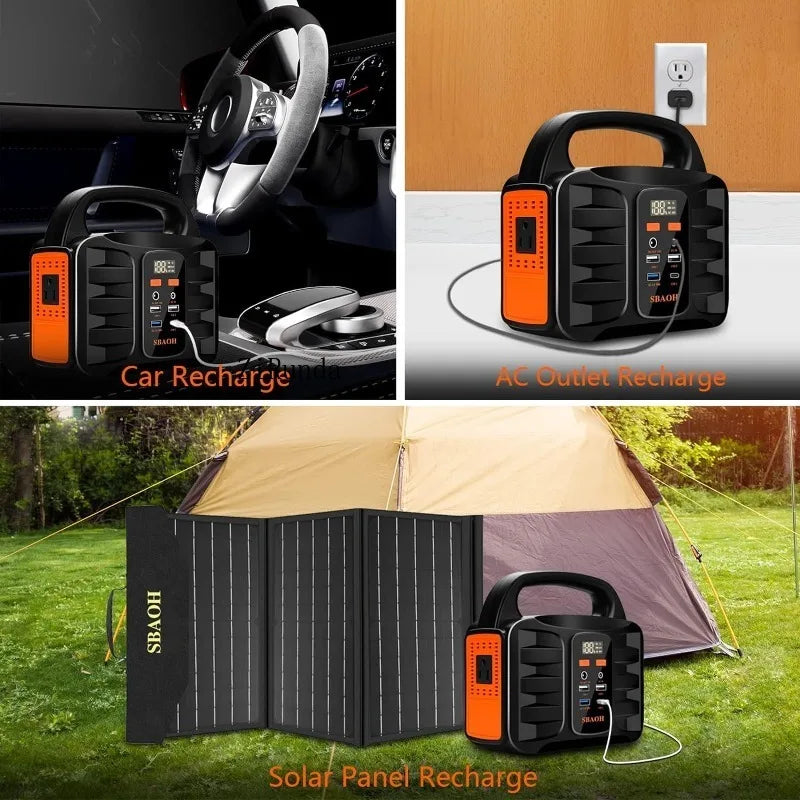 150W Portable Power Station, 155Wh 42000mAh Outdoor Solar Generator 110V AC DC Ports for Home Backup, Outdoor RV Camping, Emergency Lithium Battery Outages,Black