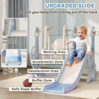 Light Blue Toddler Slide and Swing Set for Ages 1.5-4, Indoor Playground with Climber, Basketball, and Rocket Theme