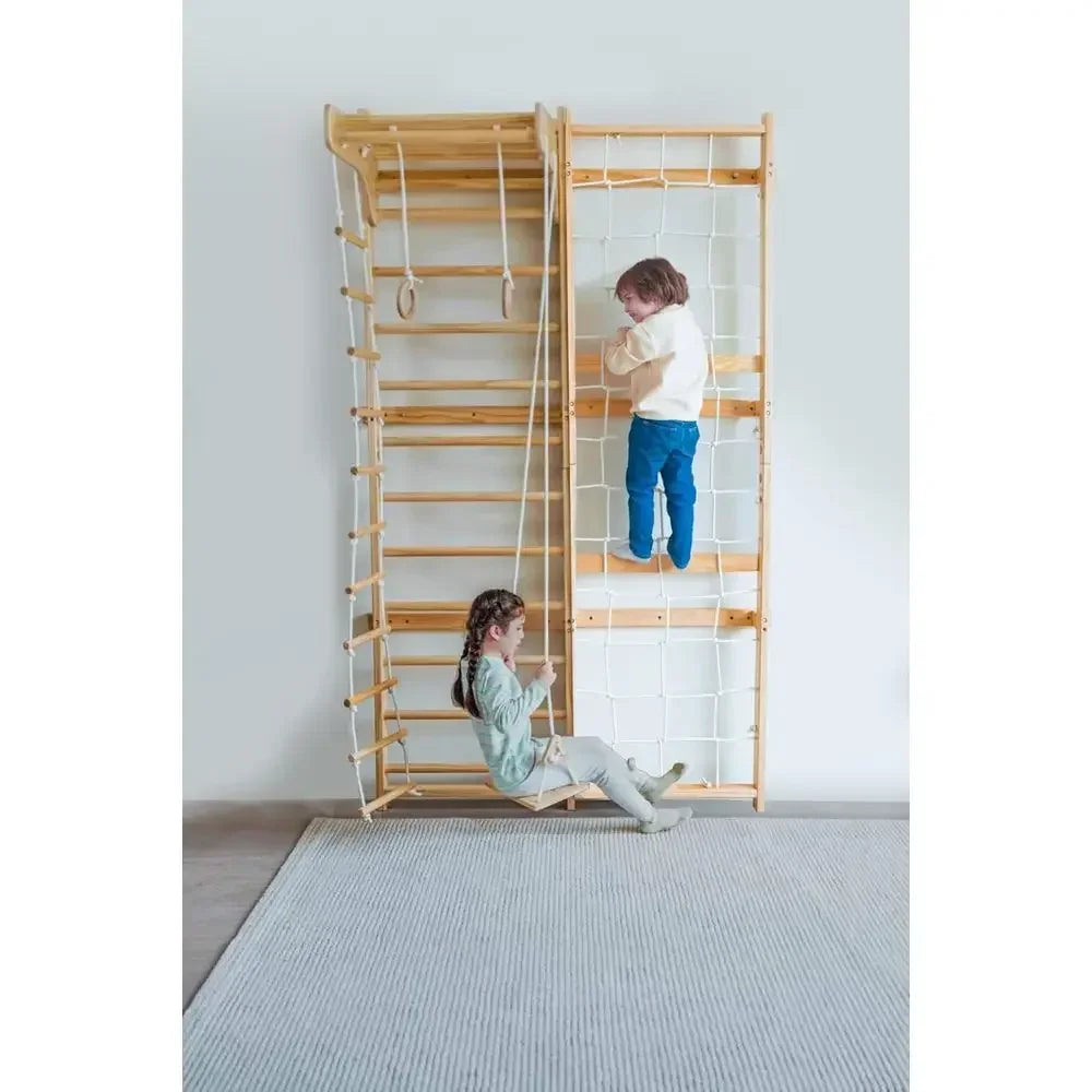 All-in-One Ladder Wall Gym with Cargo Climber, Swing, Rope Ladder, Pull-Up Bar, and Slide - Suitable for Adults and Kids (79)