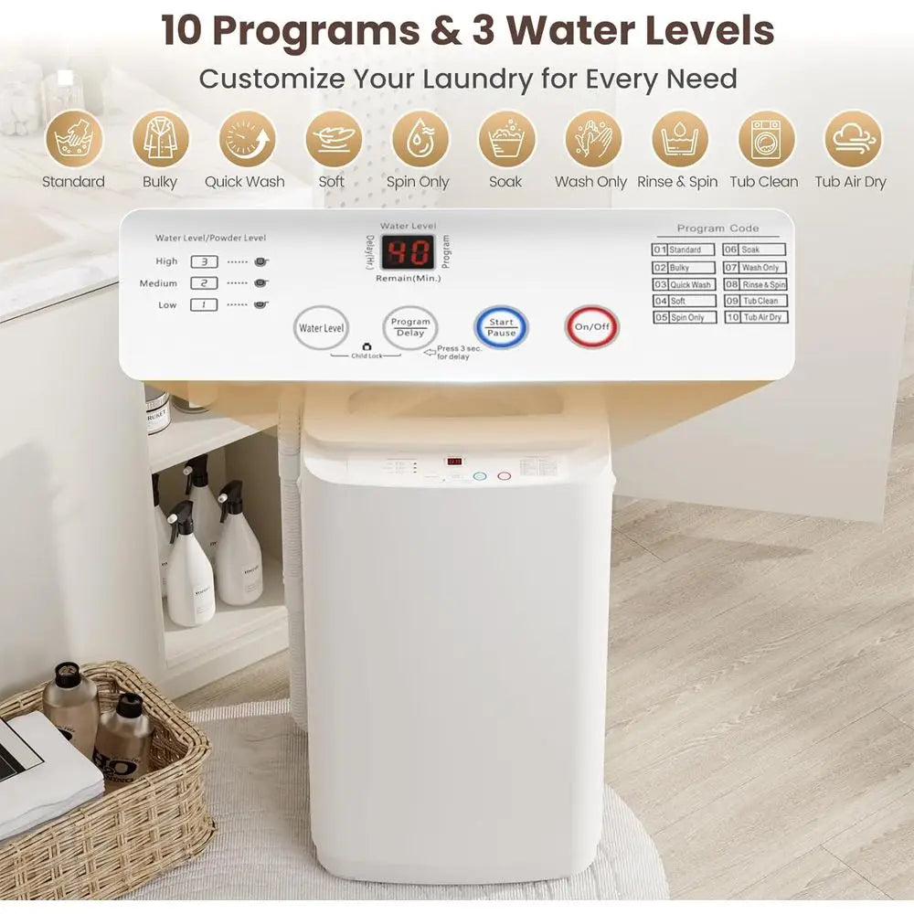 Compact 14 lb Automatic Washer and 1.5 Cu.ft Portable Dryer Combo with Built-in Drain Pump, Ideal for RV, Dorm, and Small Spaces