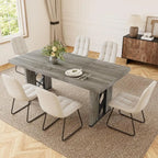 7-Piece Dining Set: 70.8 Grey Kitchen Table with 6 White Upholstered Chairs for Space-Saving Dining