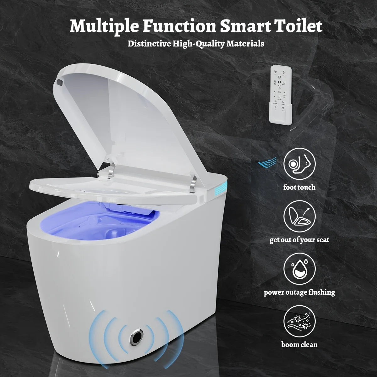 Smart Bidet Toilet with Heated Seat, Warm Air Dryer, Auto-Lift Soft-Close Lid, Touchless Flush, Tankless Heating System, Elongated Bowl Design – Modern Comfort Bathroom Upgrade