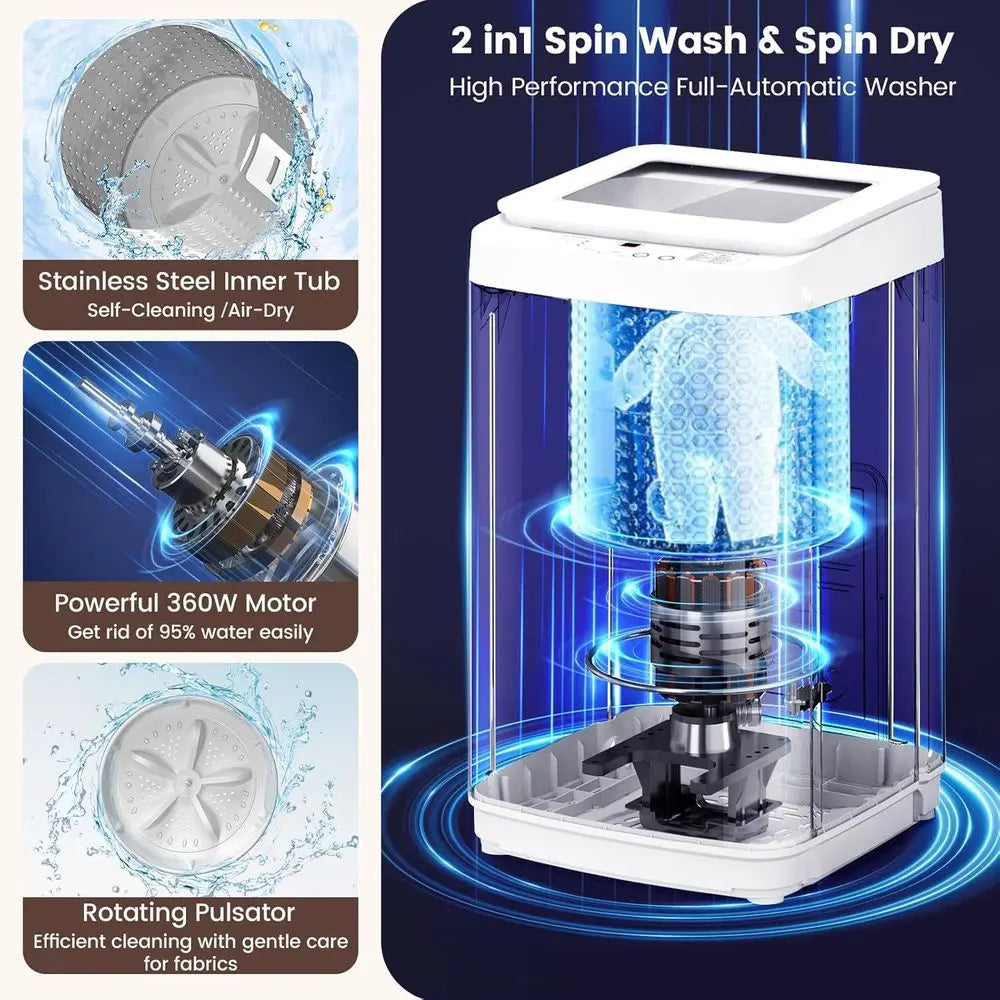 Compact 14 lb Automatic Washer and 1.5 Cu.ft Portable Dryer Combo with Built-in Drain Pump, Ideal for RV, Dorm, and Small Spaces