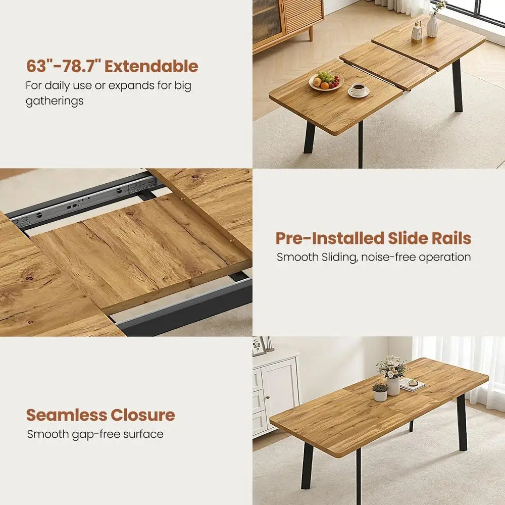 Walnut Extendable Dining Table Set for 6-8 with White Leather Chairs