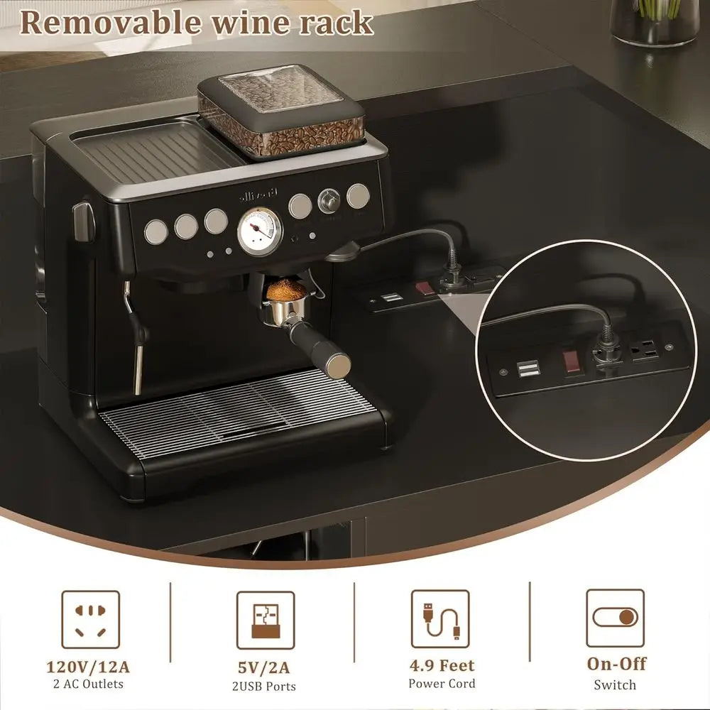 U-Shaped 4-Tier Wine Bar Cabinet with Power Outlet, Rack, and Glass Holder for Modern Home Storage in Living Room, Basement, or
