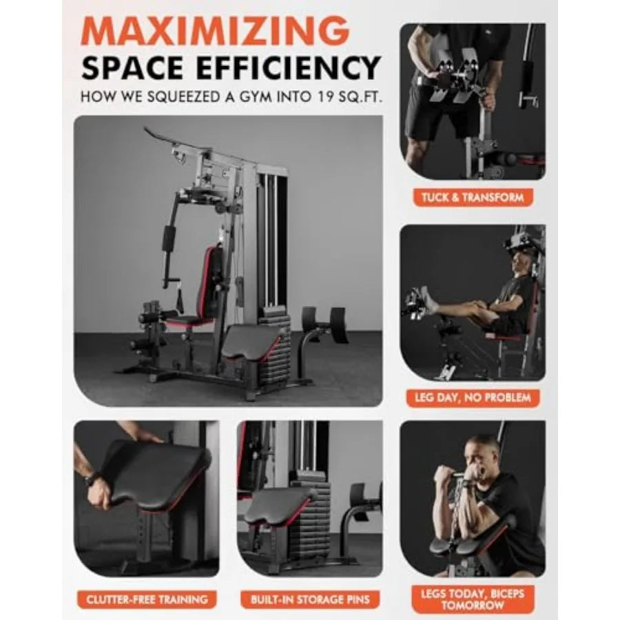 Home Gym, Workout Station with 50LBS Weight Stack, Multifunctional Home Gym Equipment, Exercise Equipment for Full Body Strengt