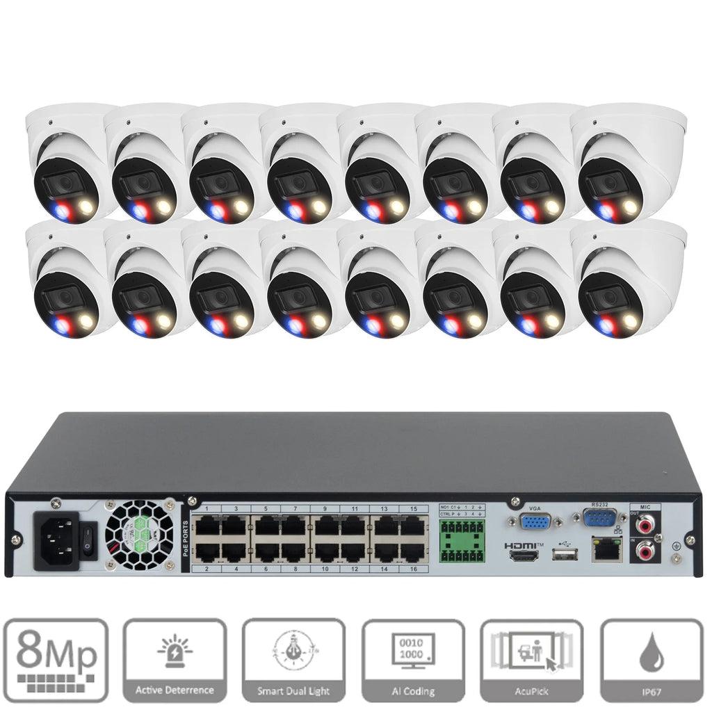 16CH 4K POE NVR CCTV Security Camera System 8MP Full Color Night Vision Outdoor Video Surveillance Kit 2 Way Audio Alarm