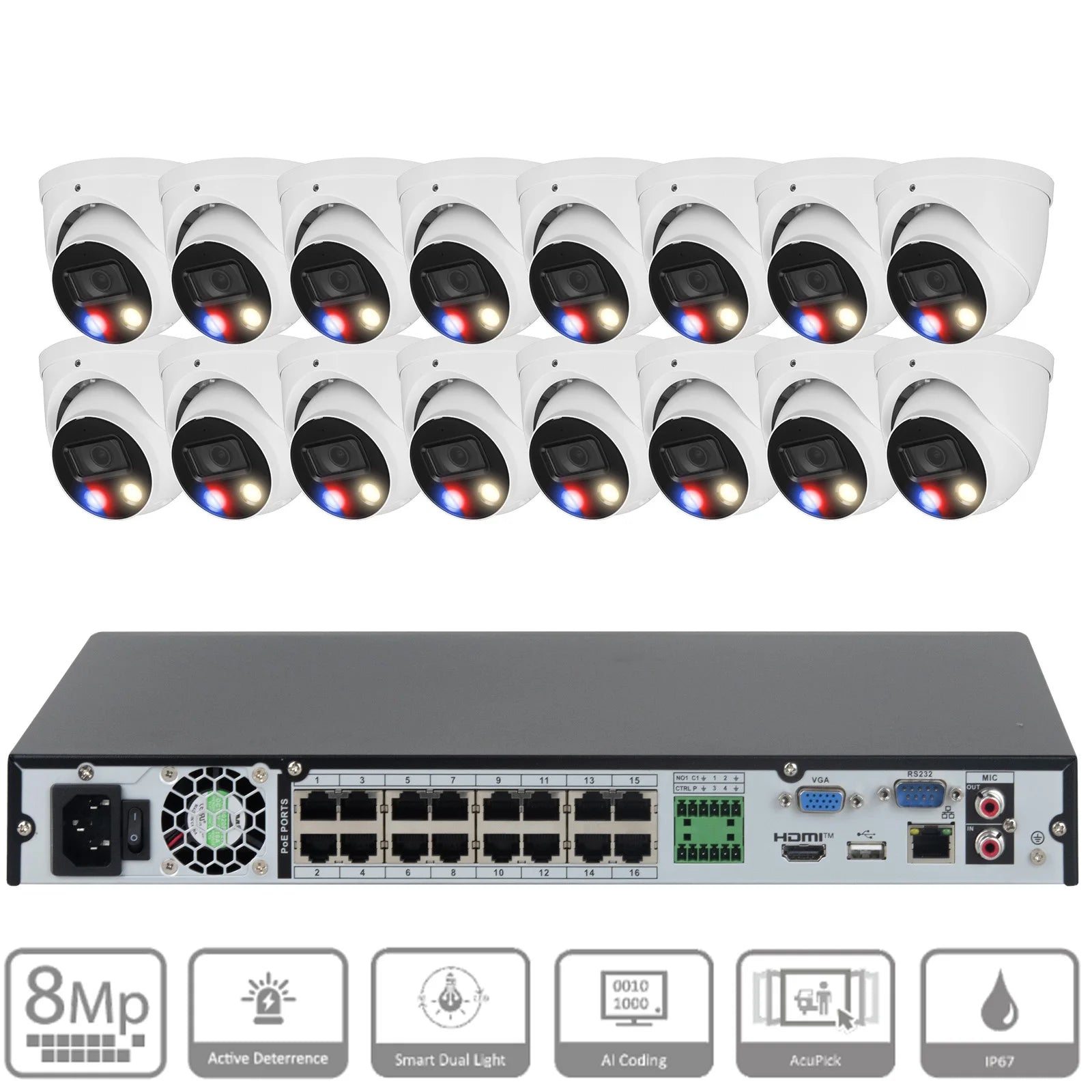 16CH 4K POE NVR CCTV Security Camera System 8MP Full Color Night Vision Outdoor Video Surveillance Kit 2 Way Audio Alarm