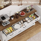 Large 65 Storage Cabinet with 3 Drawers and 4 Doors, White Kitchen Sideboard or Living Room Coffee Bar Wine Cabinet