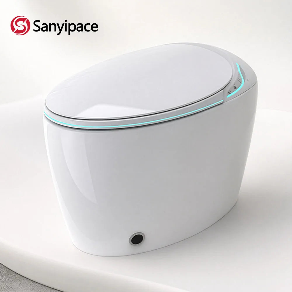 Sanyipace Smart Toilet Seat and Bidet with Smart Control 1000g MaP Powerful Flush Intelligent Toilet One Touch Flush Warm Water Feminine Rear Oscillating Wash Auto Nozzle Cleaning Toilet