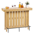 Home Bar Unit, Wine Bar Cabinet Table 3-Tier with Storage Shelves, Opener Storage Box & Adjustable Foot Pads, Black Footrest, Wood & Metal Liquor Cabinet for Home, Basement, Kitchen, Living Room