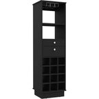 Contemporary Wine and Bar Cabinet with 12 Bottle Holders, 2 Drawers, Glass Rack, and Shelves, Black