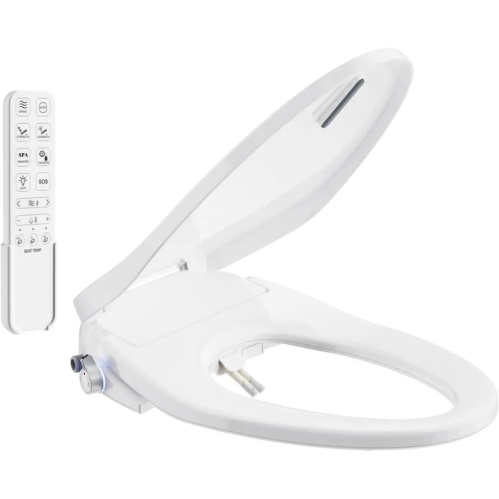 Electric Bidet Toilet Seat Elongated - Dual Nozzles for Female & Hip, Comfort Heated Seat & Air Dryer, 6 Wash Modes, Remote & Kn