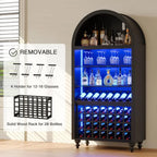 LED-Illuminated 71 Tall Wine & Liquor Cabinet with Glass Holders and Rack for Living Room, Kitchen, or Dining Area (Black)