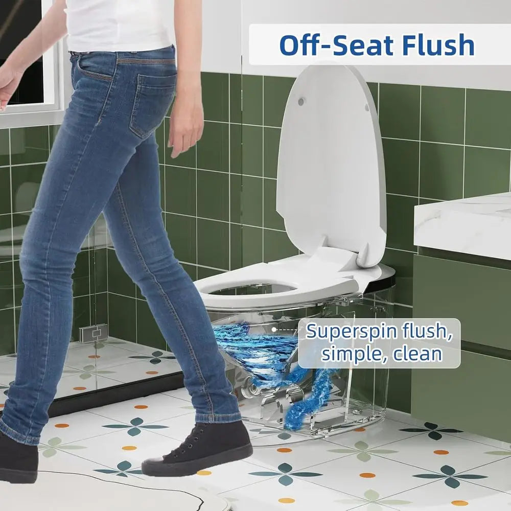 Smart Integrated Toilet with Bidet Function, Heated Seat, Remote Control, Foot & Side Button Flush, Arc-Shape Spray Wand (4 Clea