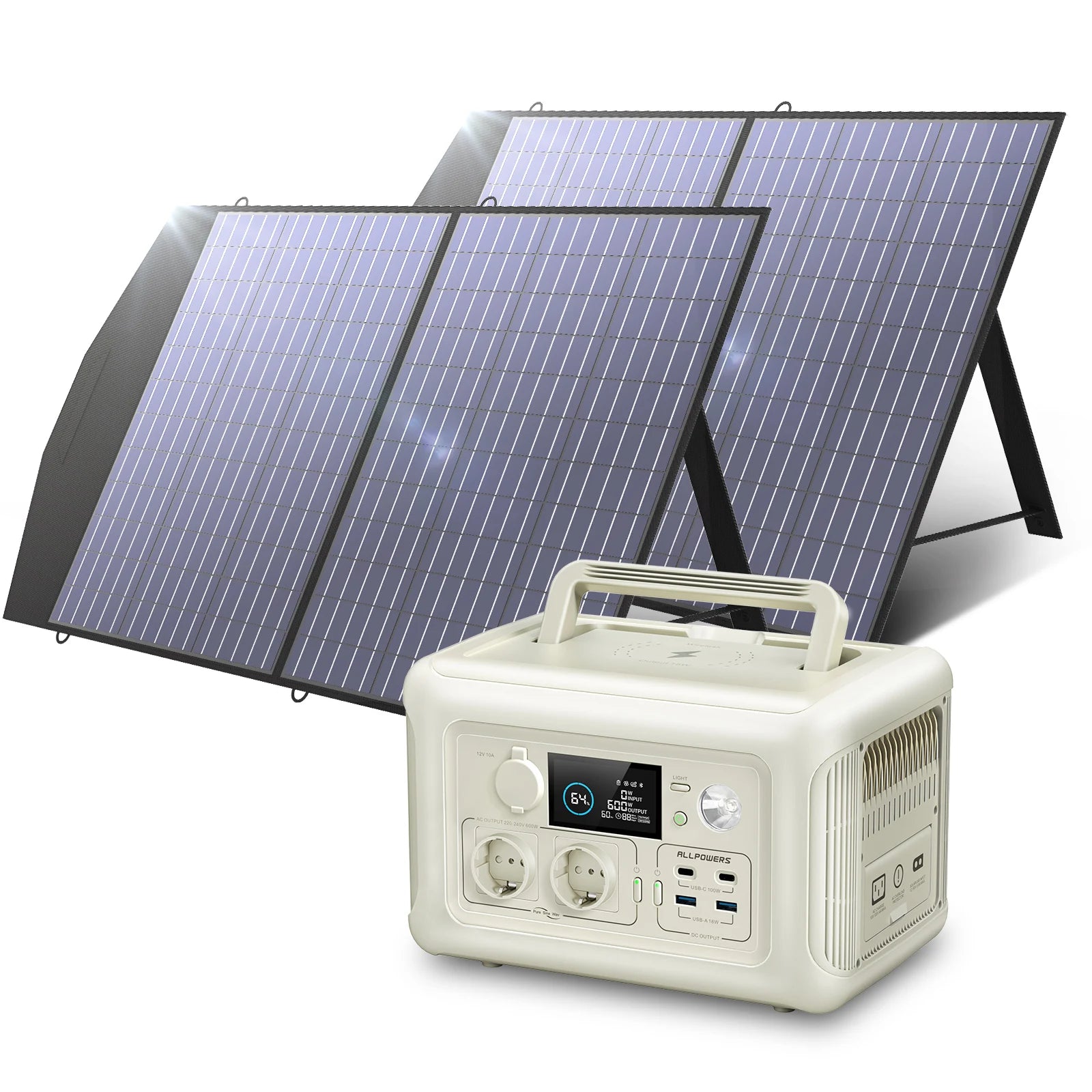 ALLPOWERS Solar Panel kit 100W 140W 200W Portable Solar Charger with Portable Power Station 600W  LiFePO4 Battery Generator UPS