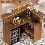 Wooden L-Shape Corner Bar Cabinet With 4-Tier Storage For Liquor And Wine, Home Pub Beverage Station