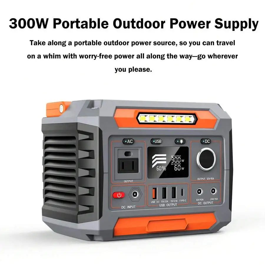 300W Portable Power Station, Emergency Power Bank, Outdoor Generator, 270Wh/72,800mAh/3.7V, With Built-In Lighting And Wireless