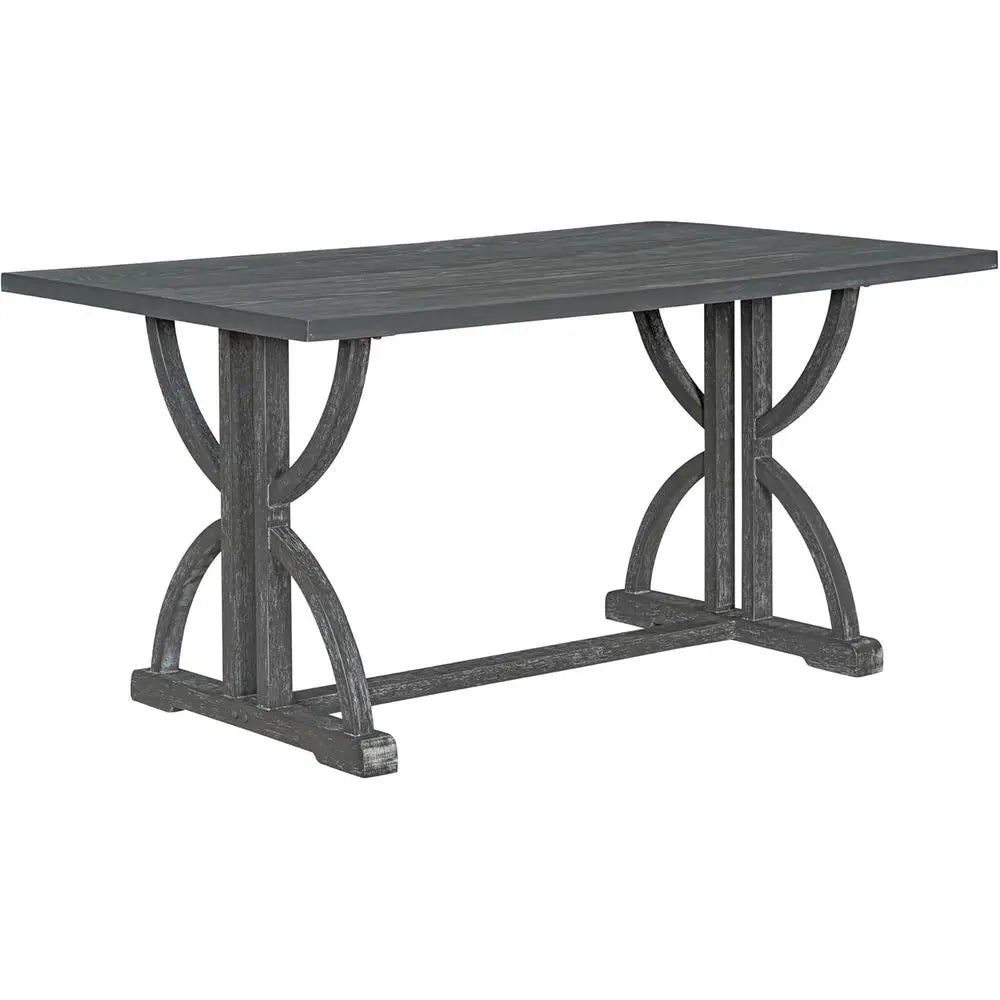 6-Piece Gray Wash & Beige Dining Set: Rectangular Table, 4 Upholstered Chairs, 1 Bench