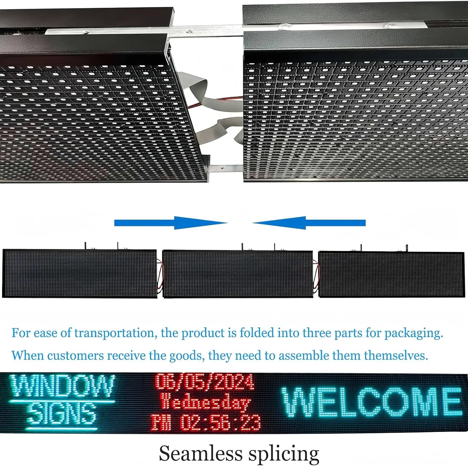 P10 Semi-Outdoor Programmable Scrolling LED Sign WiFi Control LED Digital Display Screen Message Board, RGB 115’’x14’’ Open Sign