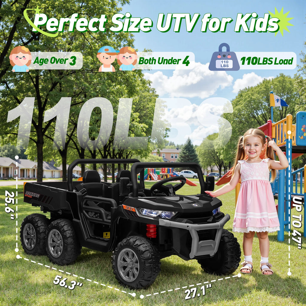 4x4 24V Ride on Dump Truck with Remote Control, 2 Seater Electric Powered Ride on Toys, 6-Wheel UTV Car w/ Tipping Bucket Trailer, Shovel, Suspension, Bluetooth Music,