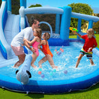 Blue And White Dual Slide Water Slide Combo 3-in-1 Fun with Slide Pool Water Gun And Play Area for Endless Summer Exciting
