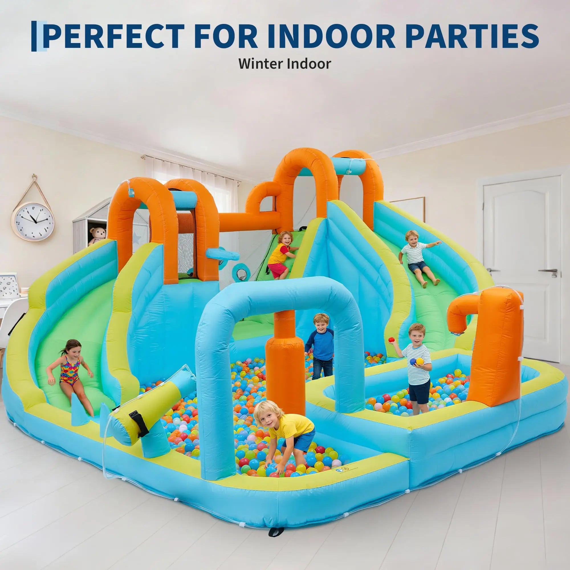 15.9FT Kids Inflatable Bounce House With Slide, 10-in-1 Water Bounce Castle, 550W Blower, Indoor Outdoor Jump House For Backyard