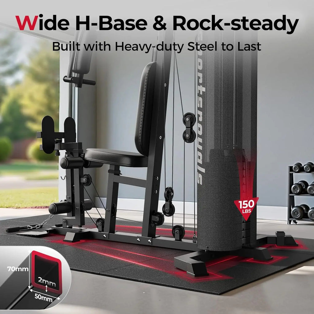 Sportsroyals Home Gym Equipment, 150LBS Weight Stack, Full Body Workout Machine with Pulley System for Strength Training