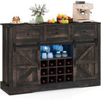 52 LED-lit Wine Bar Cabinet with Sliding Barn Door, 3 Drawers, Adjustable Shelves, 12-Bottle Rack & Glass Holder for Living Room