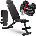 Adjustable Hand Dumbbells Pair with Workout Bench 10lb  Weight Set Portable Fitness Equipment for Home Gym Compact Design for Apartment Small Space Fit for Men and Women