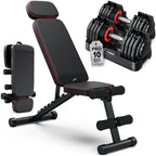 Adjustable Hand Dumbbells Pair with Workout Bench 10lb  Weight Set Portable Fitness Equipment for Home Gym Compact Design for Apartment Small Space Fit for Men and Women