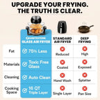 16 Qt Large Glass Air Fryer Non Toxic, Black PFOA/PTFE/BPA Free, Large Family Sized Airfryer Cooker with 3 Cooking Sections, No