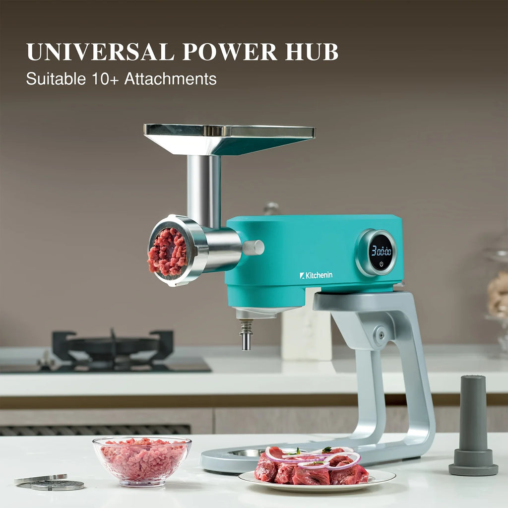 Heavy-Duty All-Metal Stand Mixer – 5.3-Quart Capacity, Quiet DC Motor, 8 Adjustable Speeds + Built-in Timer, Stainless Steel Attachments (Whisk, Beater, Dough Hook, Flat Beater), Multifunctional Power Hub for Optional Acces