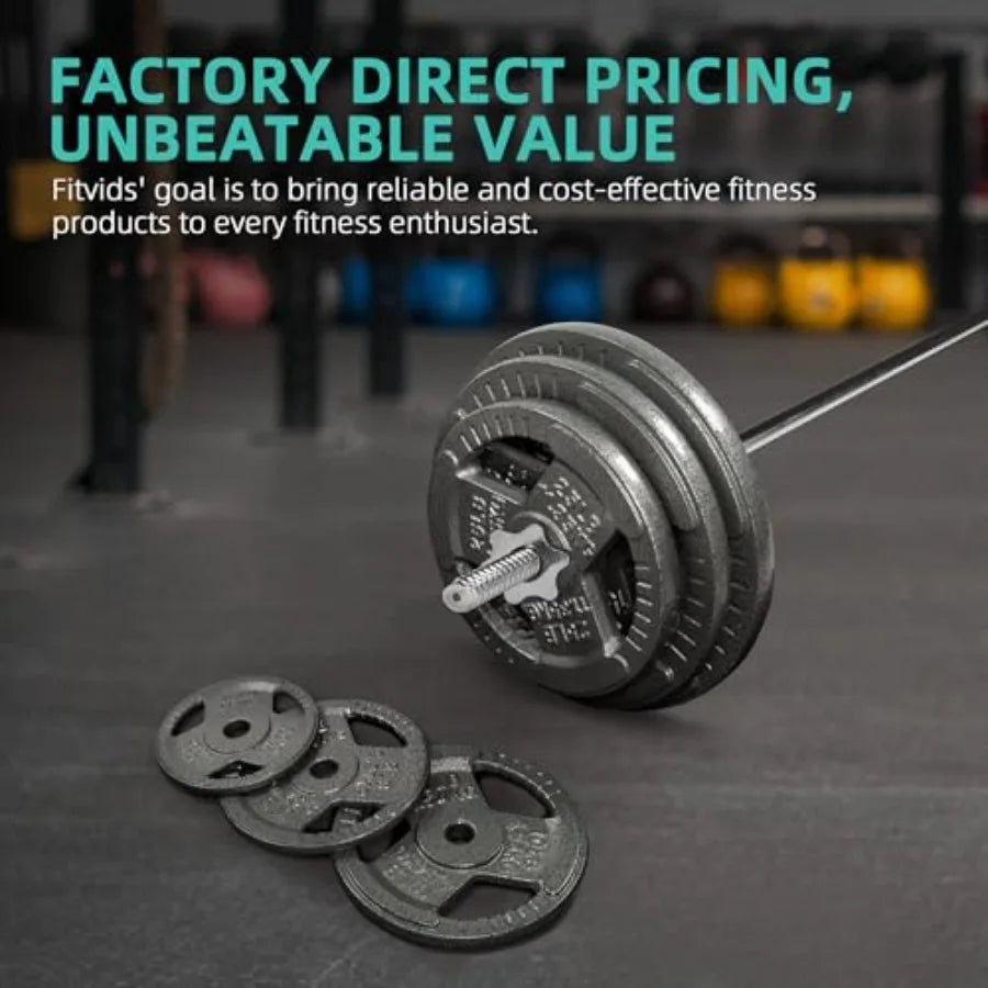 Cast Iron 1" Standard Weight Plates Including 5Feet Standard Barbell Bar and Star Locks, 95 Pounds Set 85 Lbs Plates + 10 Lbs B