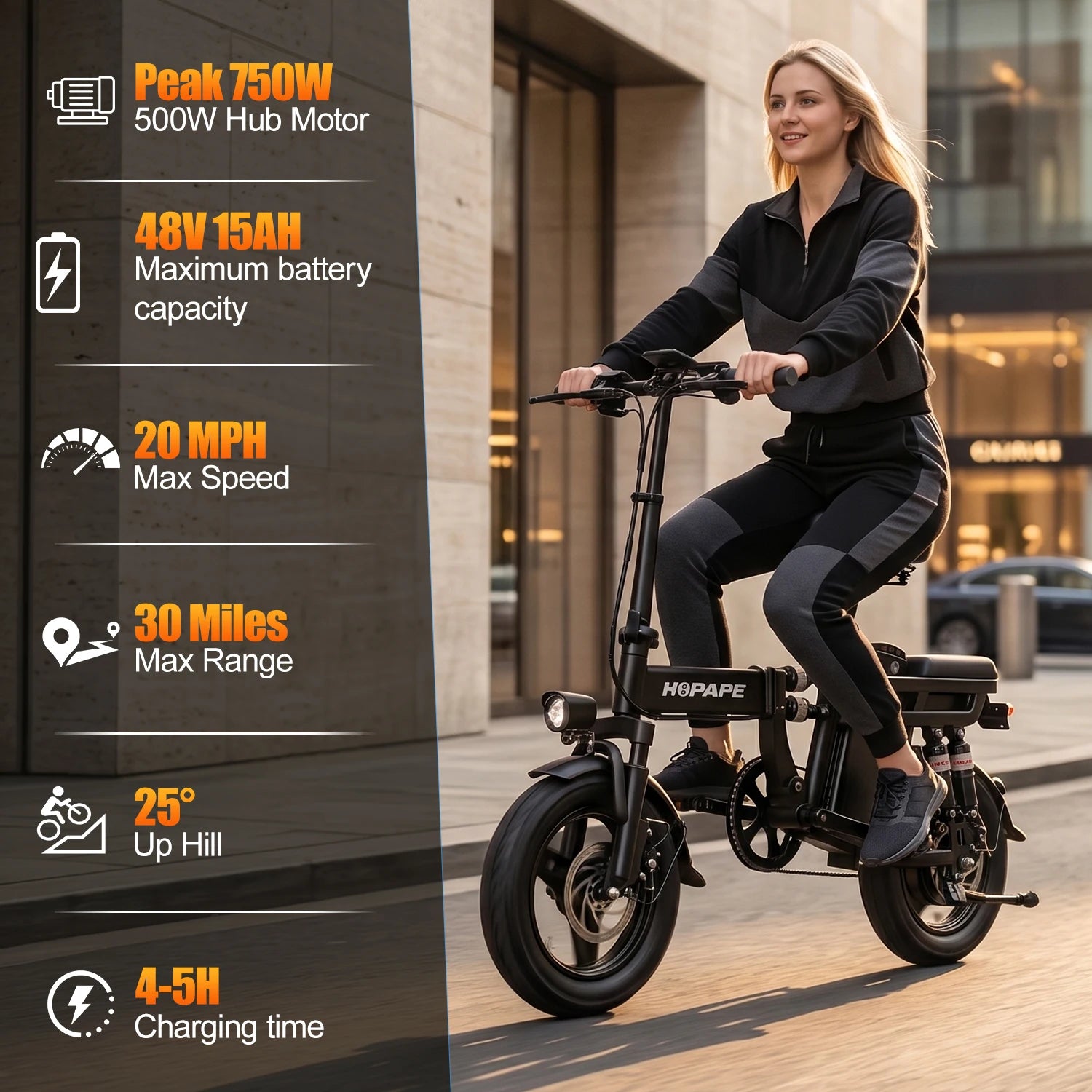 Foldable Electric Bike for Adults and Teens, 750W Peak Motor Ebike, 48V 15AH Removable Battery, Folding E-Bike, 14 Inch Mini Electric Bicycle for Daily Commuting
