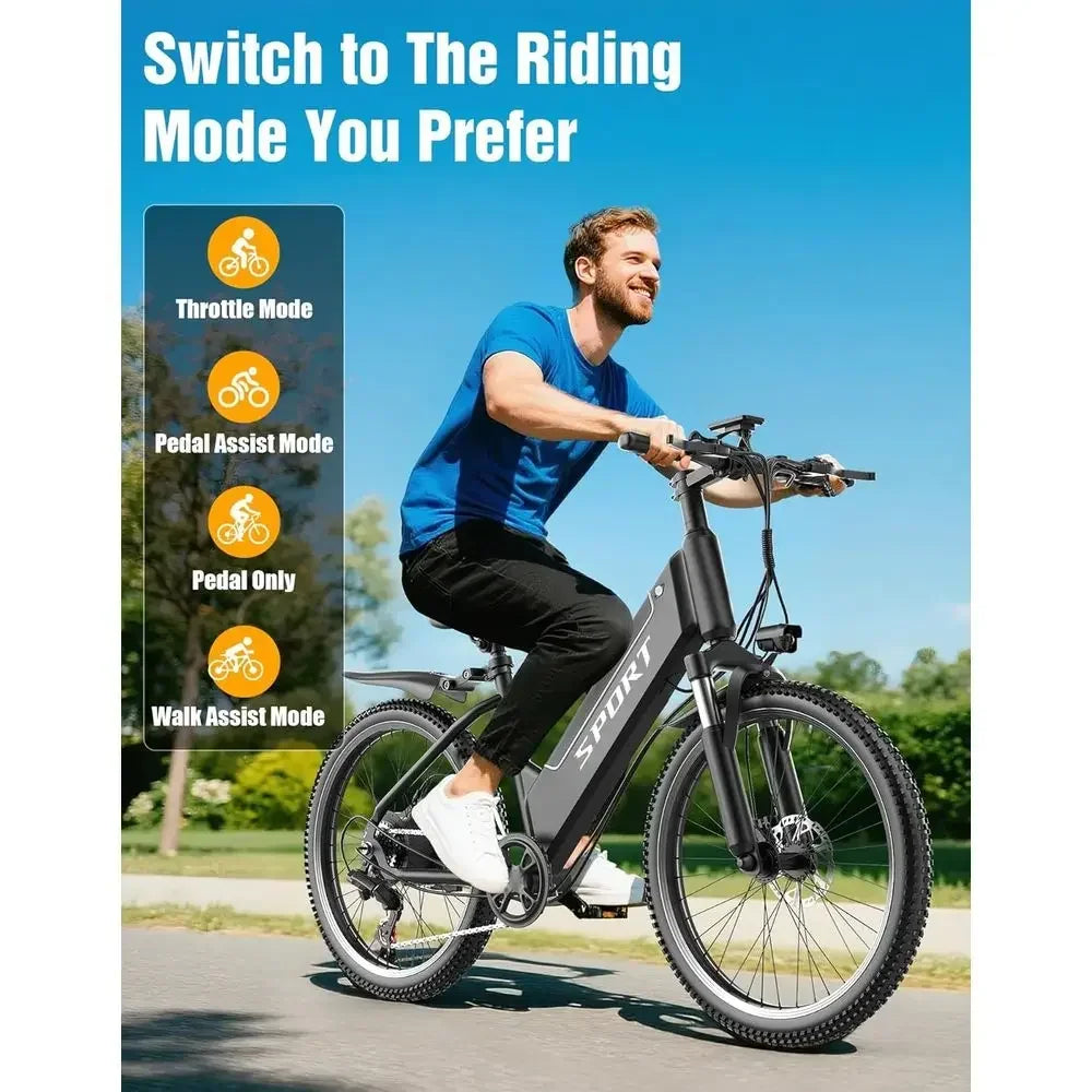High-Power 1500W Electric Bike with 48V 12Ah Battery, 25MPH Speed, 65-Mile Range, 26 Adult City Cruiser E-Bike, 7-Speed Step-Thr