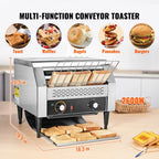 Commercial Conveyor Toaster, 450 Slices/Hour Conveyor Belt Toaster, Heavy Duty Stainless Steel Commercial Toaster Oven, Electric Restaurant Commercial Toaster for Toast Bun, Bagel, Bread